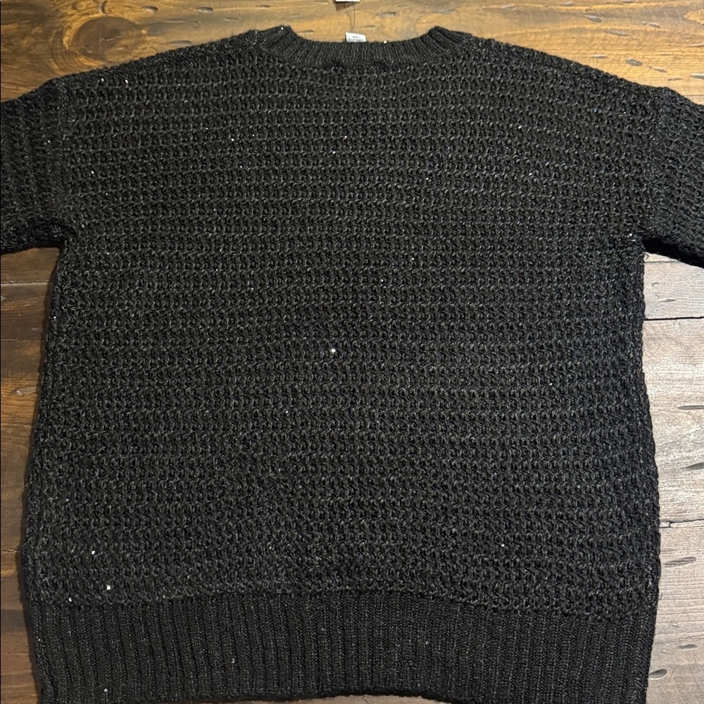 DKNY Black Textured Knit Sequins Crewneck Sweater - Picture 7 of 10